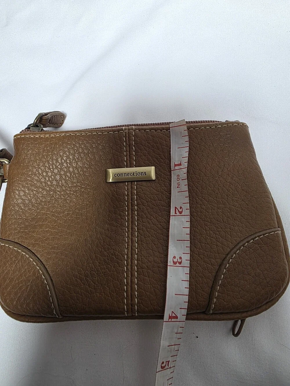 Connections Brown Faux Leather Multi Zip Wristlet Clutch Purse